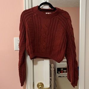PacSun Lottie Moss Cable Knit Cropped Sweater Rust Red